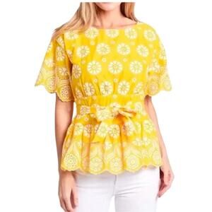 Tory Burch Embroidered Eyelet Top in Sunlight Yellow Size 4 NWOT
